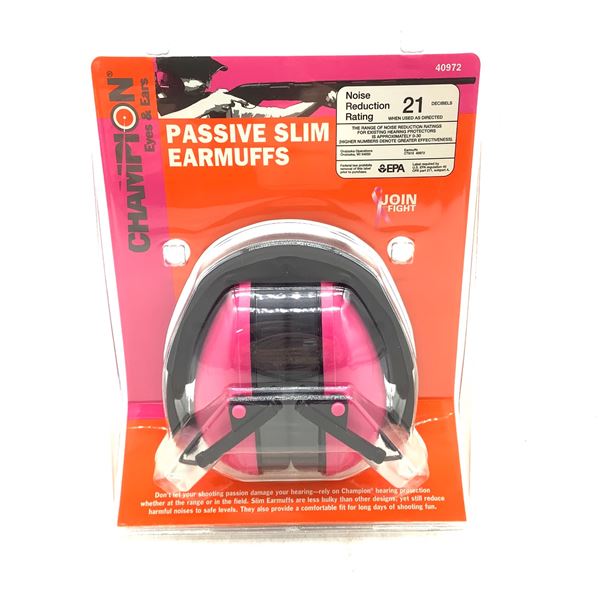 Champion Passive Slim Earmuffs, 21 dB Rating, Pink, New