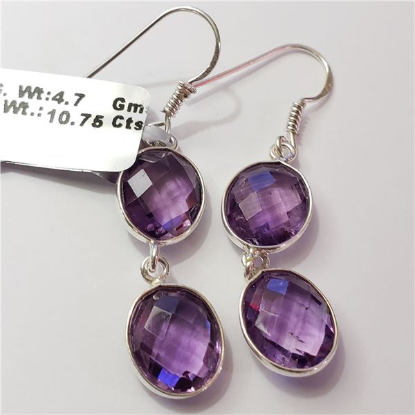 SILVER AMETHYST(10.75CT) EARRINGS (~WEIGHT 4.7G)