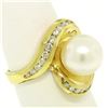 Image 2 : Large 18k Yellow Gold 10.6mm Round White Pearl Solitaire & Diamond Cocktail Ring