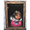 Image 1 : Native American Child Portrait Artwork in Wooden Frame 21"x15"
