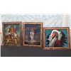 Image 1 : Qty 3 Native American Framed Artwork: Chief in Headdress & 2 Warriors on Horseback 24"x19"