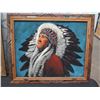 Image 8 : Qty 3 Native American Framed Artwork: Chief in Headdress & 2 Warriors on Horseback 24"x19"