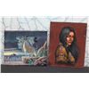 Image 1 : Qty 2 Native American Artwork: Female Portrait & Coyote Signed by Artists 20"x16" (Unframed)