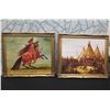 Image 1 : Qty 2 Native American Framed Artwork: Village Scene & Male on Horseback 27"x23"