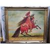 Image 2 : Qty 2 Native American Framed Artwork: Village Scene & Male on Horseback 27"x23"