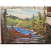 Image 2 : Qty 3 Unframed Artwork: Indian w/ Canoe, Sunset & Landscape, Some Signed 24"x16"