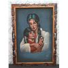 Image 1 : Native American Mother & Child Portrait Artwork, Signed, in Wooden Frame 40"x31" (Termite damage)