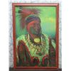 Image 1 : Native American Male in Ceremonial Garb Artwork, Signed, in Wooden Frame 39"x27"
