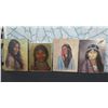 Image 1 : Qty 4 Native American Artwork: Female Portraits, Unframed, Some Signed, Misc Size