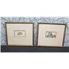 Image 1 : Qty 2 Framed Artwork: 2 Males on Horseback & Animal Drawing Signed by Artist 17"x14"