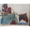 Image 8 : Qty 2 Framed Artwork: 2 Males on Horseback & Animal Drawing Signed by Artist 17"x14"