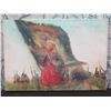 Image 8 : Qty 3 Unframed Artwork: Male in Ceremonial Garb, Trio Portrait & Flag, Misc Size