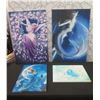 Image 1 : Qty 4 Unframed Artwork: 2 Fairies, Female on Horseback & Moon, Misc Size