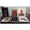 Image 1 : Qty 6 Native American Artwork: Hunter, Portraits, Abstract Horseback, etc Misc Size