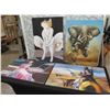 Image 1 : Qty 4 Unframed Artwork: Cat, Elephant, Warrior & Female Themed, Misc Size
