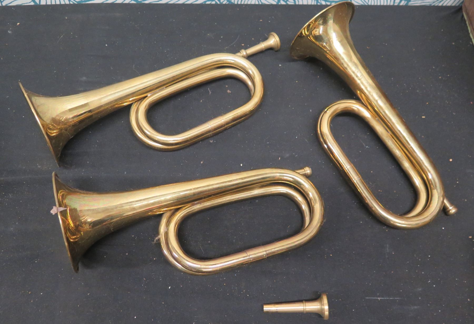 Three Bugles Qty 3 Bugles (2 w/ Mouthpieces) - Oahu Auctions