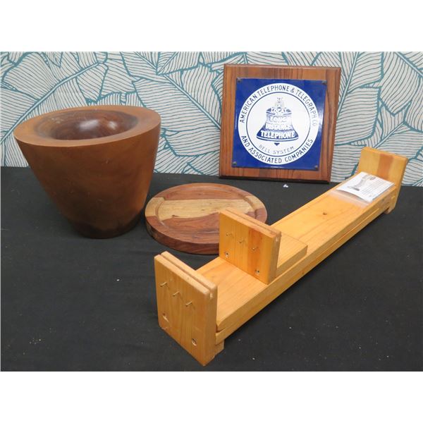 Wooden Tray Marked Chefs, Bowl, Missouri River Bead Loom & Telephone Plaque