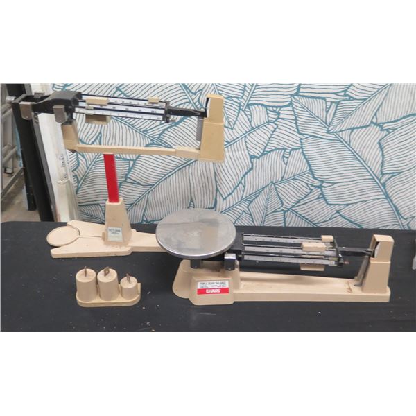 Qty 2 Scales: Dec-O-Gram 2610g, Triple Beam Balance & Misc Counter Weights