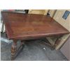 Image 1 : Wooden Table w/ Carved Legs & Leaf Ends 60"x38"x30"H (Some termite damage)