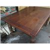 Image 2 : Wooden Table w/ Carved Legs & Leaf Ends 60"x38"x30"H (Some termite damage)