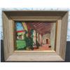 Image 1 : Courtyard Scene Oil Painting by E.A. Burbank, Framed & Matted 11"x9"