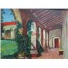 Image 2 : Courtyard Scene Oil Painting by E.A. Burbank, Framed & Matted 11"x9"