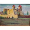 Image 2 : Mission Rancho de Taos New Mexico Oil Painting by E.A. Burbank, Framed & Matted 11"x9"