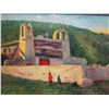 Image 2 : Old Indian Adobe Church New Mexico Oil Painting by E.A. Burbank, Framed & Matted 11"x9"