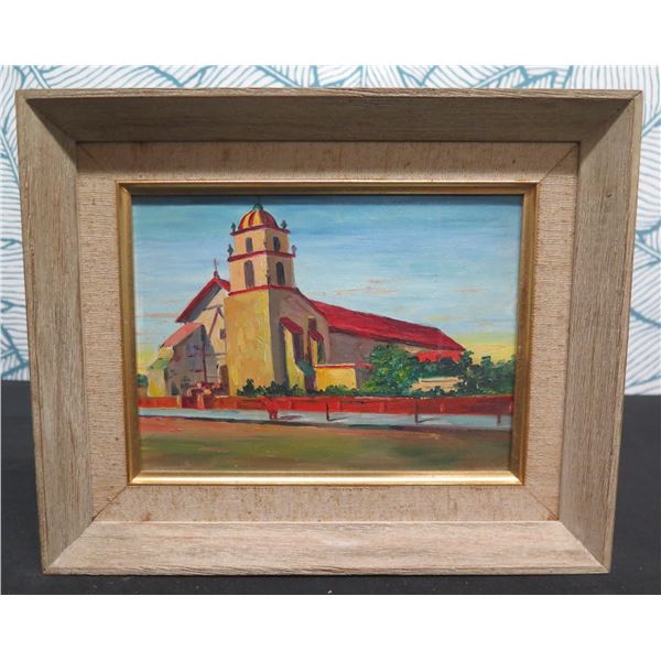 Mission Buenaventura Oil Painting by E.A. Burbank, Framed & Matted 11"x9"