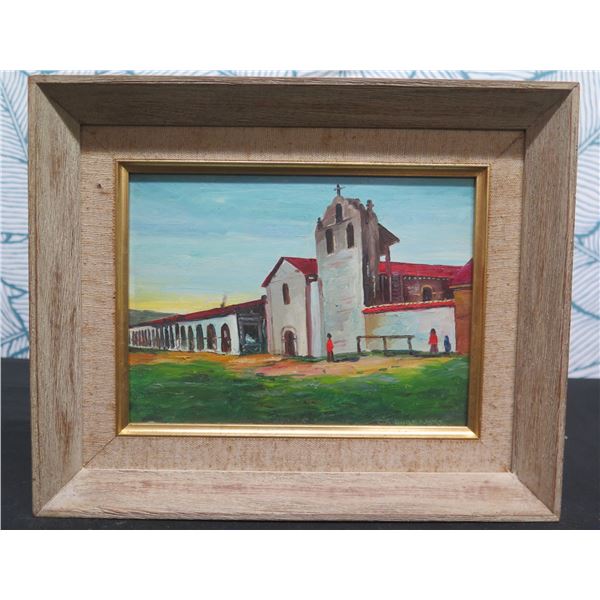 Mission Santa Ines Oil Painting by E.A. Burbank, Framed & Matted 11"x9"