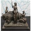 Image 1 : Bronze Nude Female Warrior w/ Bison Figure Signed Aldo Vitale 12"L x 13"H
