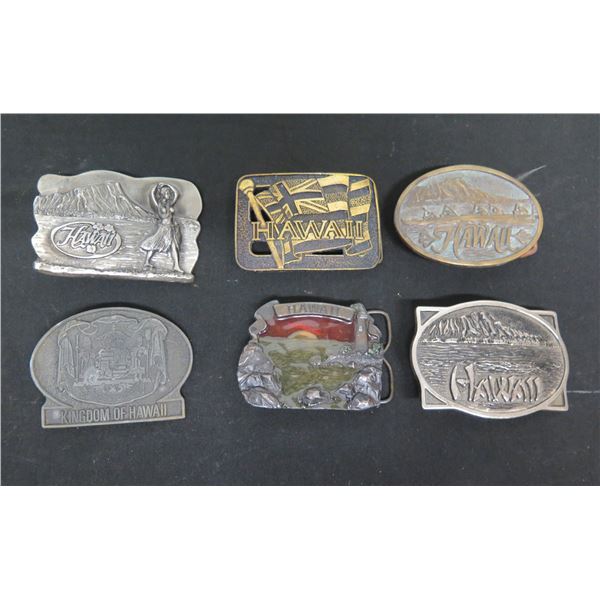 Qty 6 Belt Buckles: Flag, Lighthouse, Kingdom of Hawaii, Diamond Head, Hula Dancer, etc