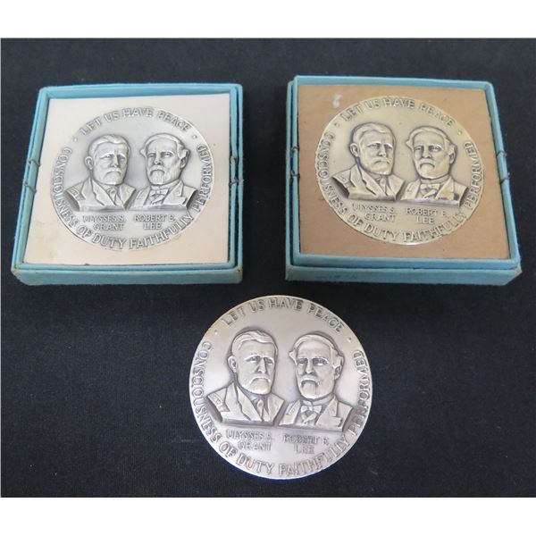 Qty 3 Ulysses Grant & Robert E. Lee Civil War Centennial Medals Pure Silver
