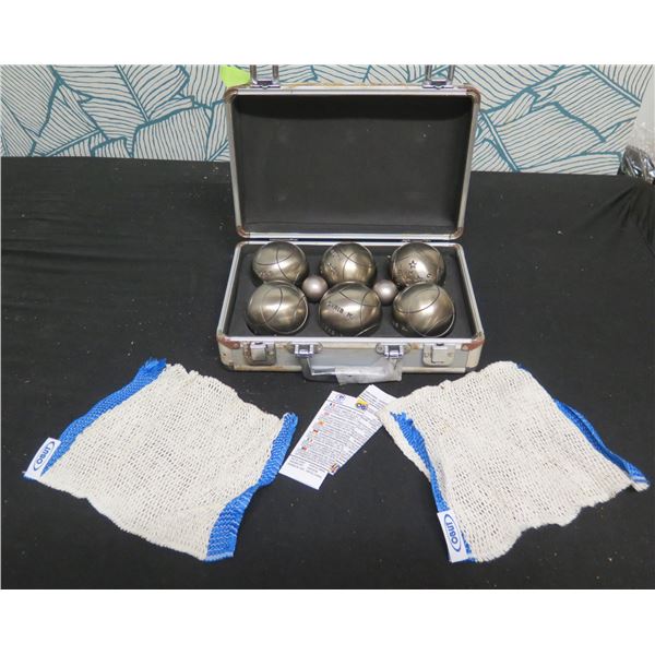 Qty 6 Obut ATX 650 Petanque Boule Balls in Metal Carry Case 11"L