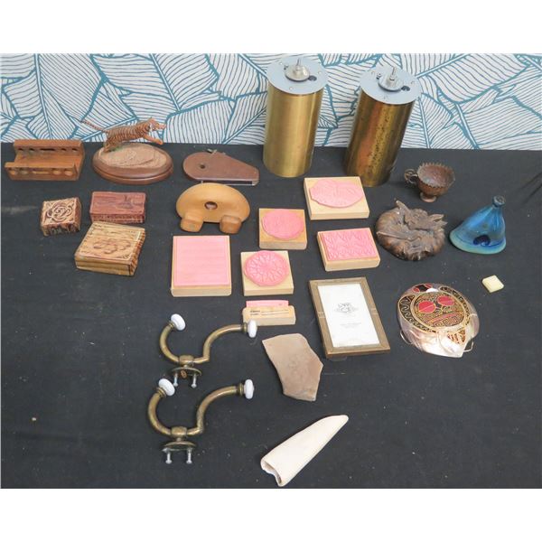 Bengal Tiger Figure, Wood Blocks, Stamps, Hooks, Frame, etc