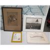 Image 1 : Qty 4 Artwork: Taro Patches & Diamond Head, Fish Lithograph, Santa & Dog, Some Signed