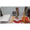 Image 1 : Fringed Tribal Throw & Belt, Wooden Tiki, Horse Plaque, Neck Piece, etc Some Signed