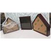 Image 1 : Qty 3 Wooden Display Cases: Square 14"x3"x17"H & 2 Triangle Shaped 19"x4"x19"H