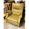 Image 2 : PROP LOT OF 2 ASSORTED RECLINING ARM CHAIRS: 1 MUSTARD LEATHER STYLE RECLINING ARMCHAIR AND 1 BEIGE
