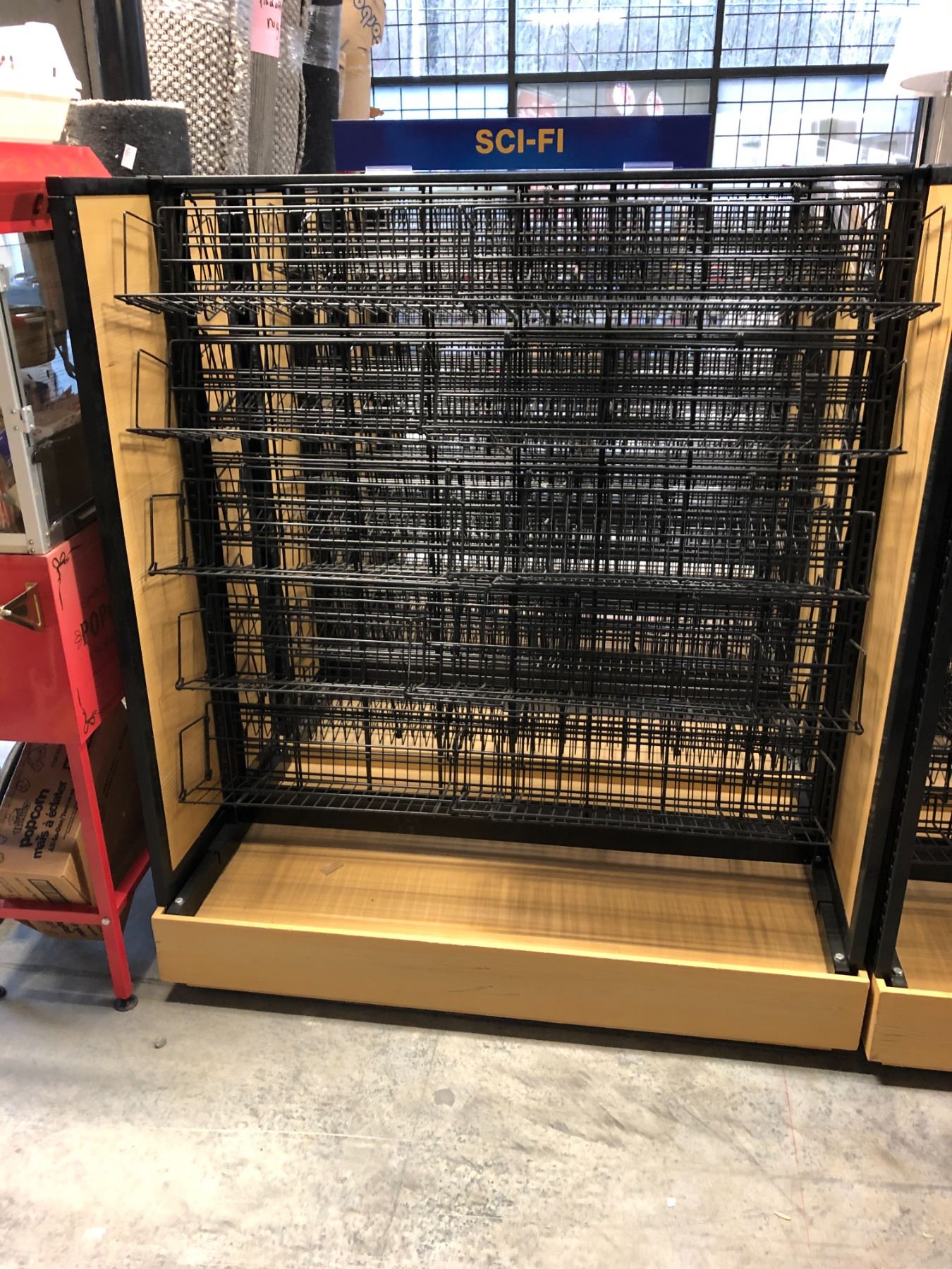 Prop Rackz PROP LOT OF 4 ASSORTED LIGHT WOOD/BLACK METAL MOBILE COMMERCIAL DISPLAY ...