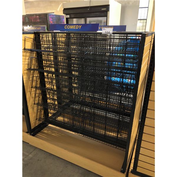 PROP LOT OF 2 ASSORTED LIGHT WOOD/BLACK METAL MOBILE COMMERCIAL DISPLAY ...