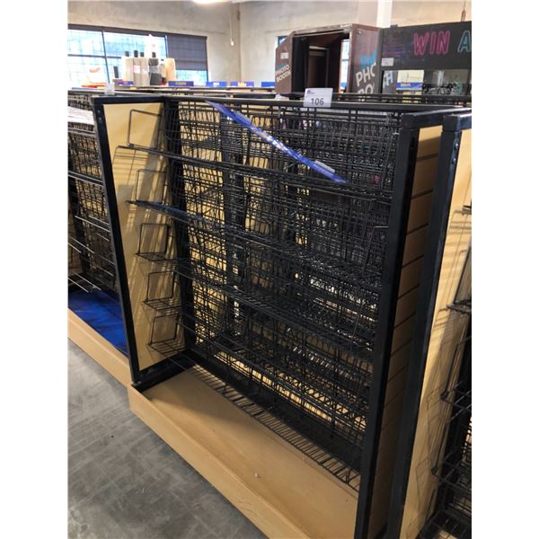 PROP LOT OF 2 ASSORTED LIGHT WOOD/BLACK METAL MOBILE COMMERCIAL DISPLAY ...