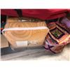 Image 2 : PROP LOT OF 3 BOXES OF ASSORTED ACCENT PILLOWS, CUSHIONED FOOT REST AND KING SIZE 3 PIECE COMFORTER