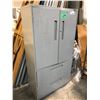 Image 1 : PROP LOT OF GREY METAL 2 DOOR 2 DRAWER STORAGE/FILING CABINET WITH CONTENTS INCLUDING SKATEBOARD,