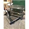 Image 2 : PROP LOT OF STAINLESS STEEL 3 TIER PREP TABLE 30" X 22" X 29" AND 4 WHEEL MOBILE DOLLY WITH HANDLE