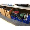 Image 1 : PROP LOT OF 6 BOXES OF ASSORTED OFFICE SUPPLIES, RAFFLE TICKETS AND CASH BOXES