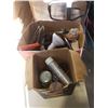 Image 1 : 2 BOXES OF SHOP SUPPLIES, 2 TIGER TORCHES, LIGHT, HOSE