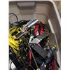 Image 2 : TOTE OF POWER CORDS, FILES, TOOLS, ETC