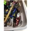 Image 3 : TOTE OF POWER CORDS, FILES, TOOLS, ETC