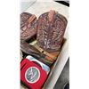 Image 2 : TRAY OF VINTAGE TIN BOXES AND COWBOY BOOTS